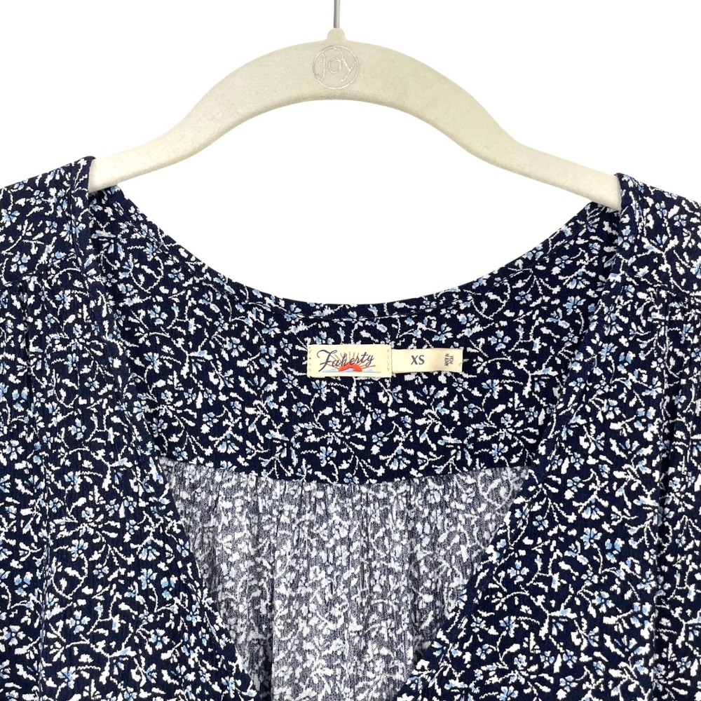 Faherty Orinda Mini Dress in Riverton Ditsy Floral Size XS blue tassel button up - Picture 4 of 9